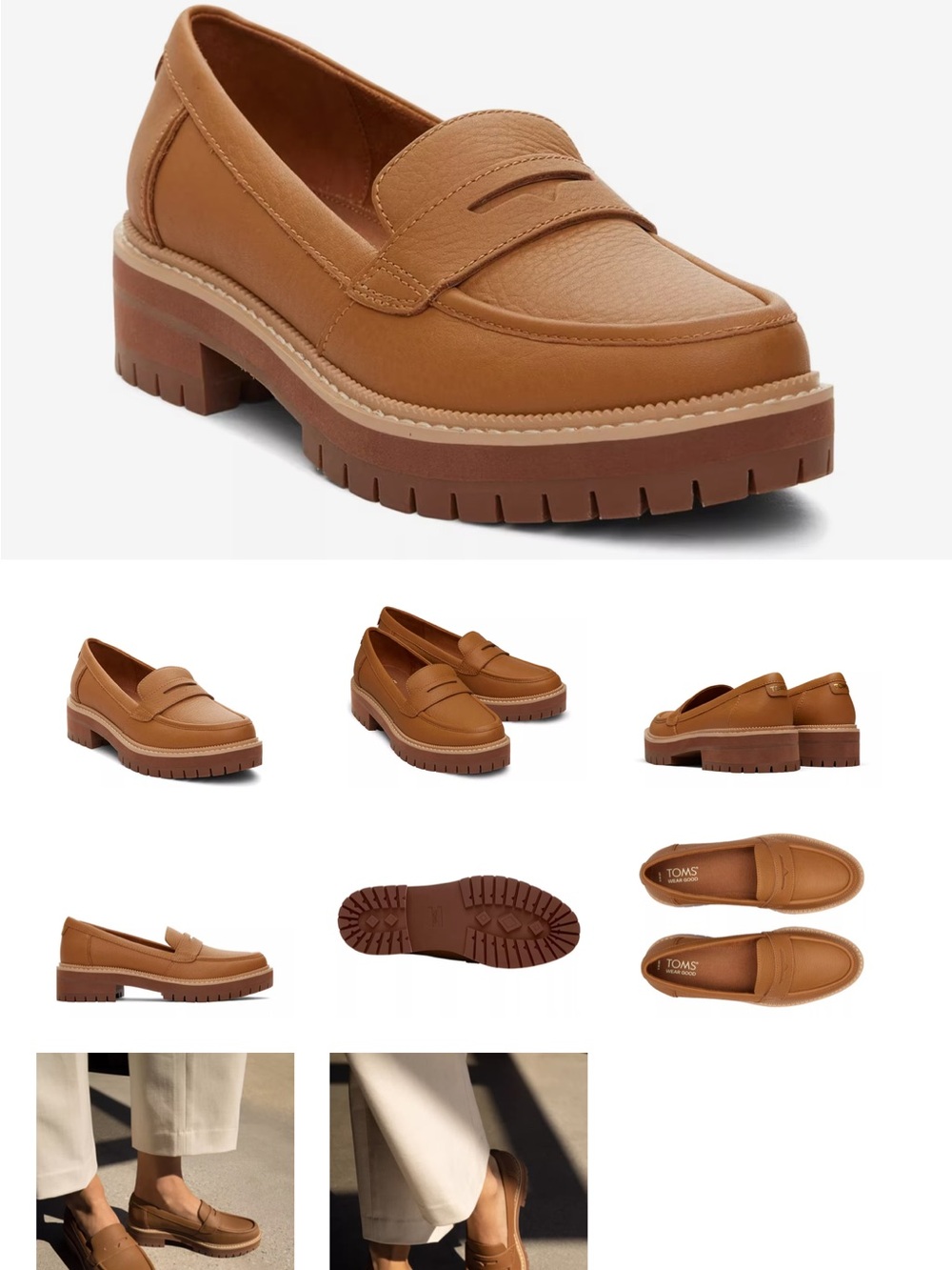 Toms Cara Leather Lug Sole Penny Loafers